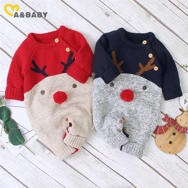 Christmas Baby Clothes Newborn Infant Boy Girl Deer Romper Knitted Warm Jumpsuit Xmas Baby Costumes Clothes