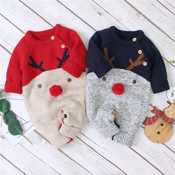 Christmas Baby Clothes Newborn Infant Boy Girl Deer Romper Knitted Warm Jumpsuit Xmas Baby Costumes Clothes