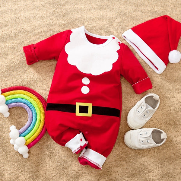 Christmas Toddler Romper Jumpsuits + Hats 2pcs Cotton Outfits