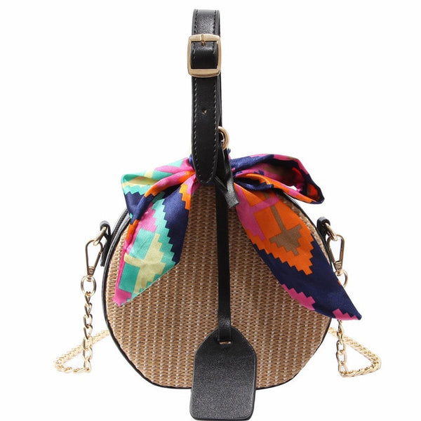 Handmade Round Straw leather Beach Shoulder Bag