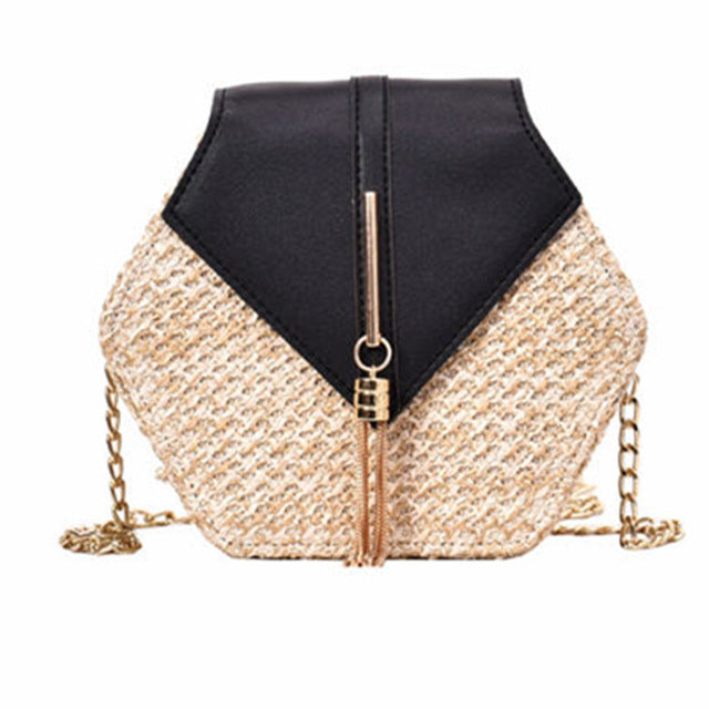 Hexagon Mulit Style Straw+leather Women  Fashion Shoulder Bag