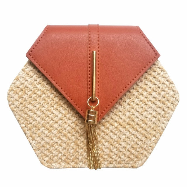 Hexagon Mulit Style Straw+leather Women  Fashion Shoulder Bag