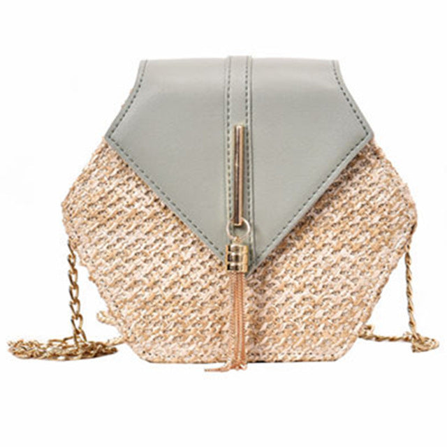 Hexagon Mulit Style Straw+leather Women  Fashion Shoulder Bag