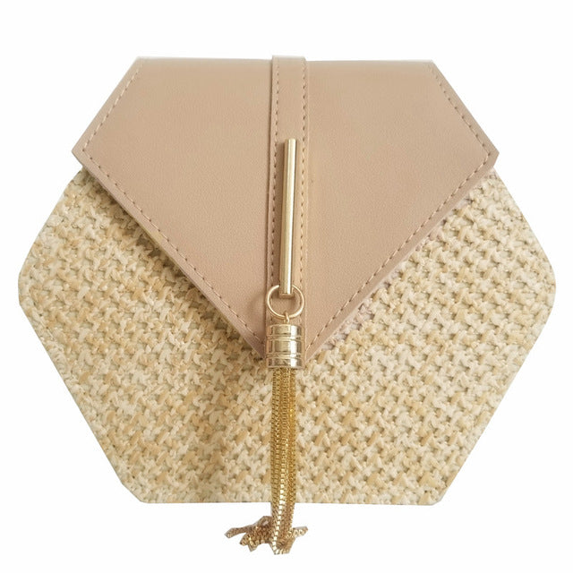 Hexagon Mulit Style Straw+leather Women  Fashion Shoulder Bag