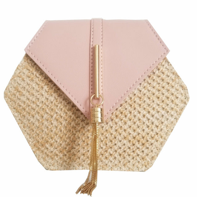 Hexagon Mulit Style Straw+leather Women  Fashion Shoulder Bag