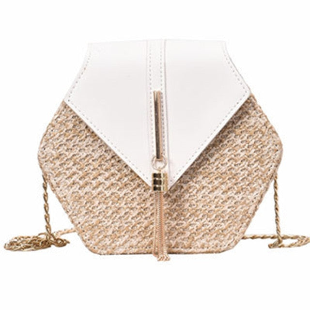 Hexagon Mulit Style Straw+leather Women  Fashion Shoulder Bag
