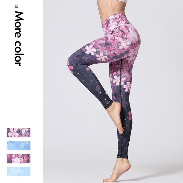 Yoga Pants Women Flower High Waist Sports Leggings Girl Tights Push Up Trainer Running Trousers Workout Tummy Control