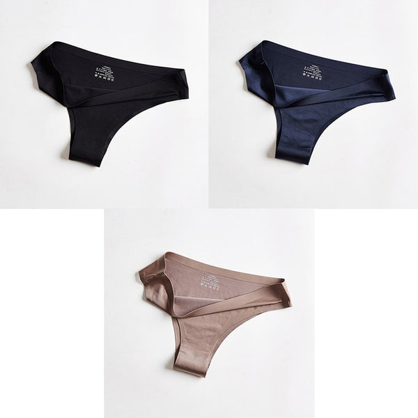 Women's Underwear Sexy Seamless Sports Panties T-back Solid Soft G-string Thong Woman Underwear Ice Silk 3 Pcs