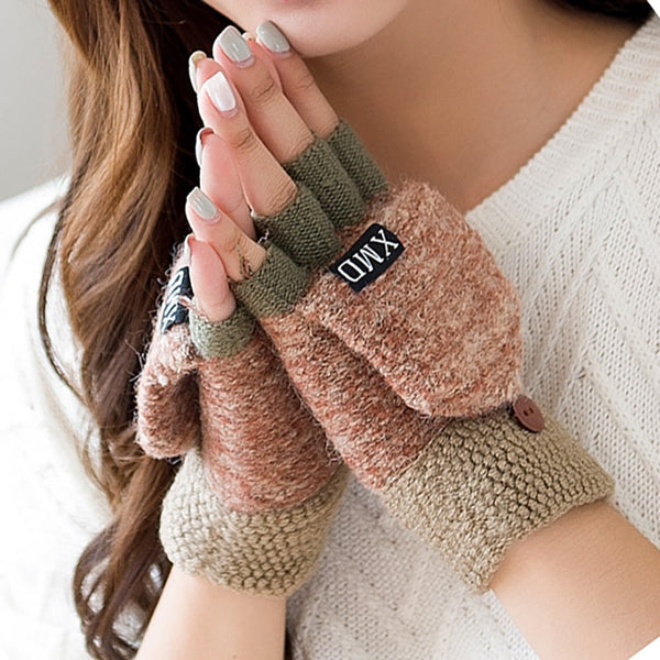 Winter Warm Thickening Wool Gloves Knitted Flip Fingerless Exposed Finger Thick Gloves Without Fingers Mittens Glove Women