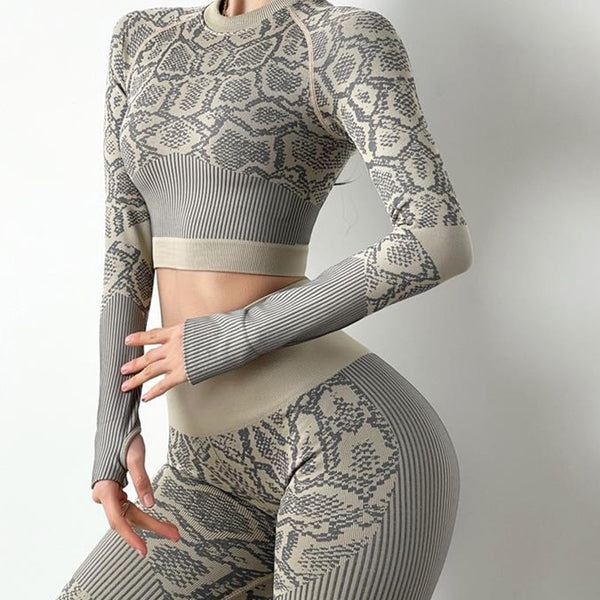 Seamless Yoga Suit women Crop Top Workout leggings Leopard Print