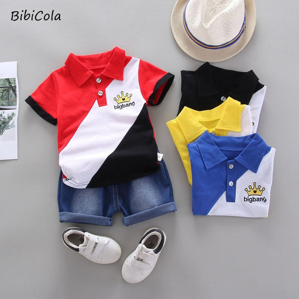 Boys Clothing Sets Fashion Tie T-shirts +stripe Short 2pcs Suit Children Clothes Boys