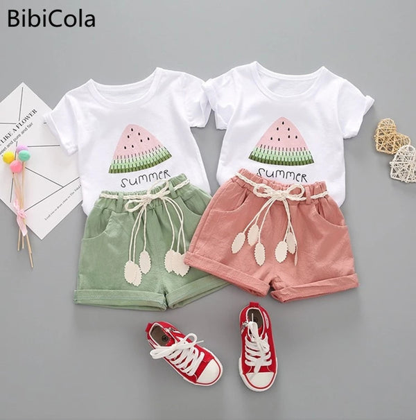 summer girls clothing set 2pcs tracksuit children cotton kids cartoon outfits short sleeve baby girls clothes sets