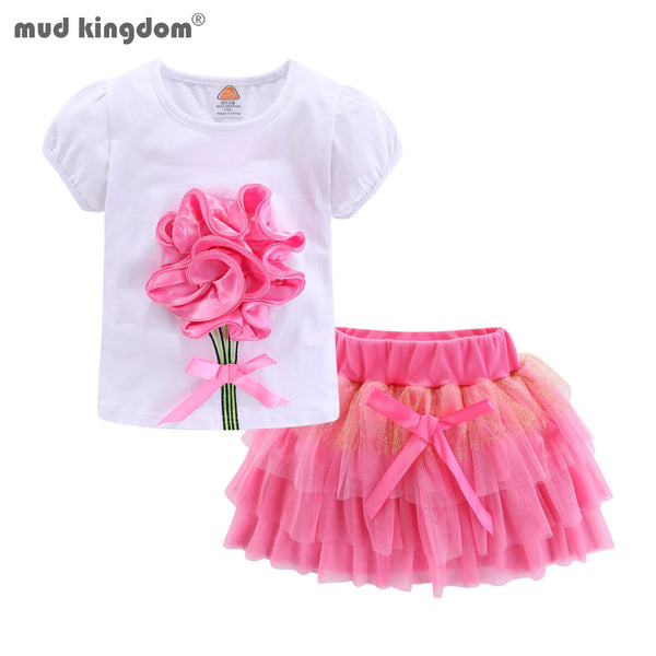 Cute Girls Outfits Boutique 3D Flower Lace Bow Tulle Tutu Skirt Sets for Toddler Girl Clothes